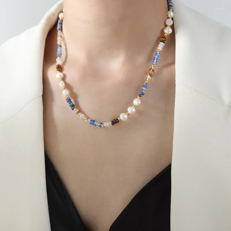 Choker Allme Dainty Colorful Natural Stone Freshwater Pearl Beadedネックレス