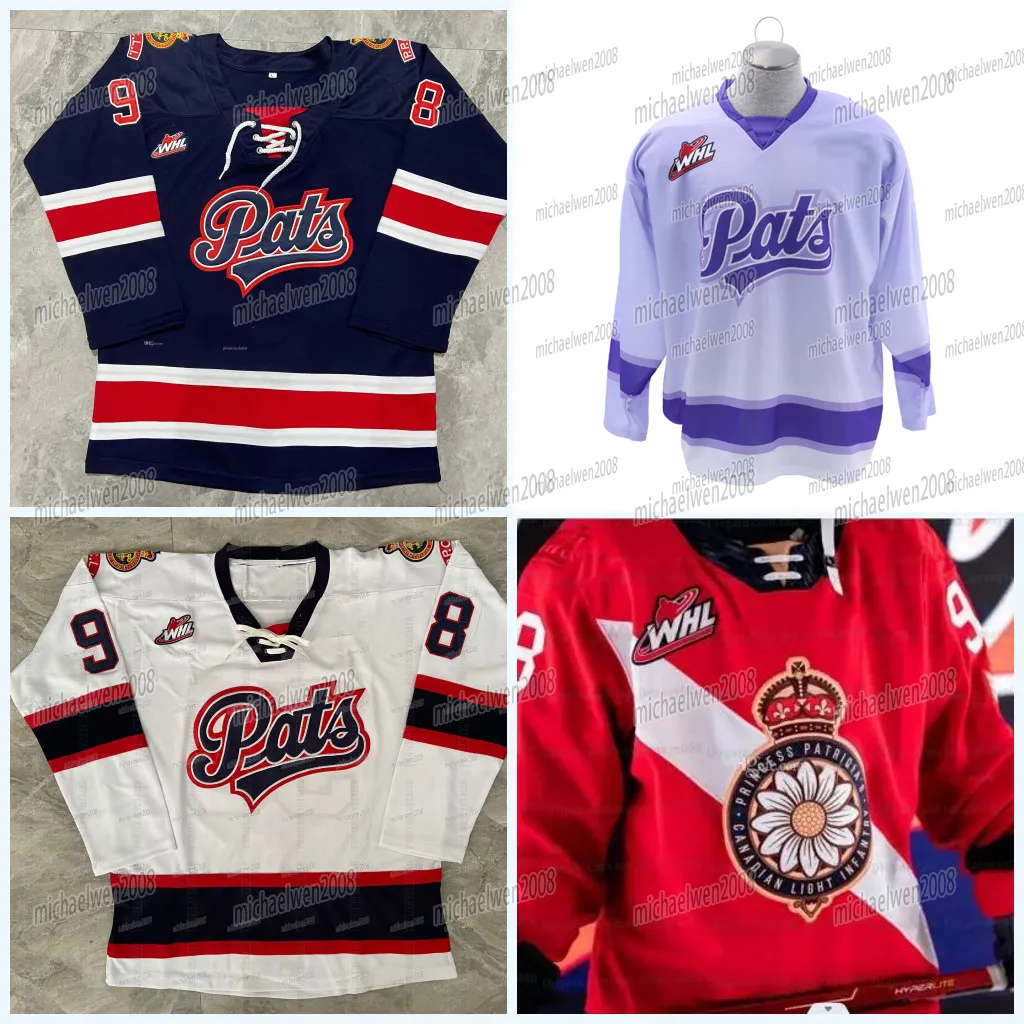 Aangepaste WHL Regina Pats Hockey Jersey 98 Connor Bedard Zack Smith Carter Massier Cole Carrier Carter Chorney Sloan Stanick Colby Wotton Jakob