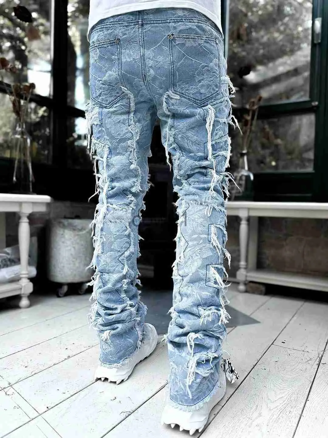 High Street White Stacked Jeans With Tassel Detailing Full High Street White Stacked Jeans With Tassel Detailing Full