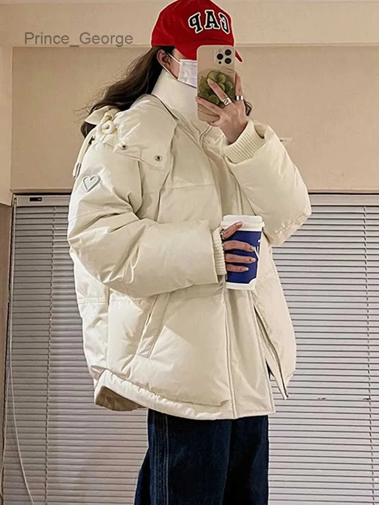 Parkas pour hommes gris amour doudoune courte Y2K nouveaux hommes et femmes Couple manteau à glissière épaissi conception de Niche pain Streetwear vestes décontractéeL231028