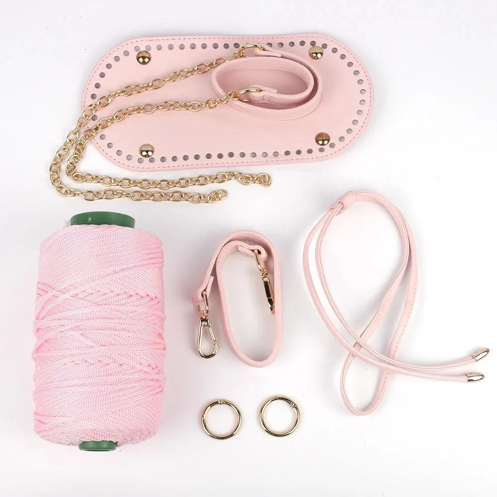 Bag Parts Accessories 6 pièces/ensemble sac à main en cuir PU avec fil de laine à tricoter à la main bandoulière tissé sac ensemble bricolage tricot Crochet sac accessoires 231027