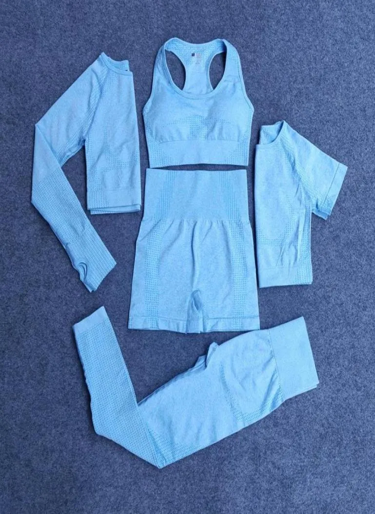 5 pezzi senza soluzione di continuità set di yoga set di abbigliamento sportivo abbigliamento da palestra fitness a maniche lunghe a maniche lunghe gamberi in alto contenuto di gambe sport 88868359