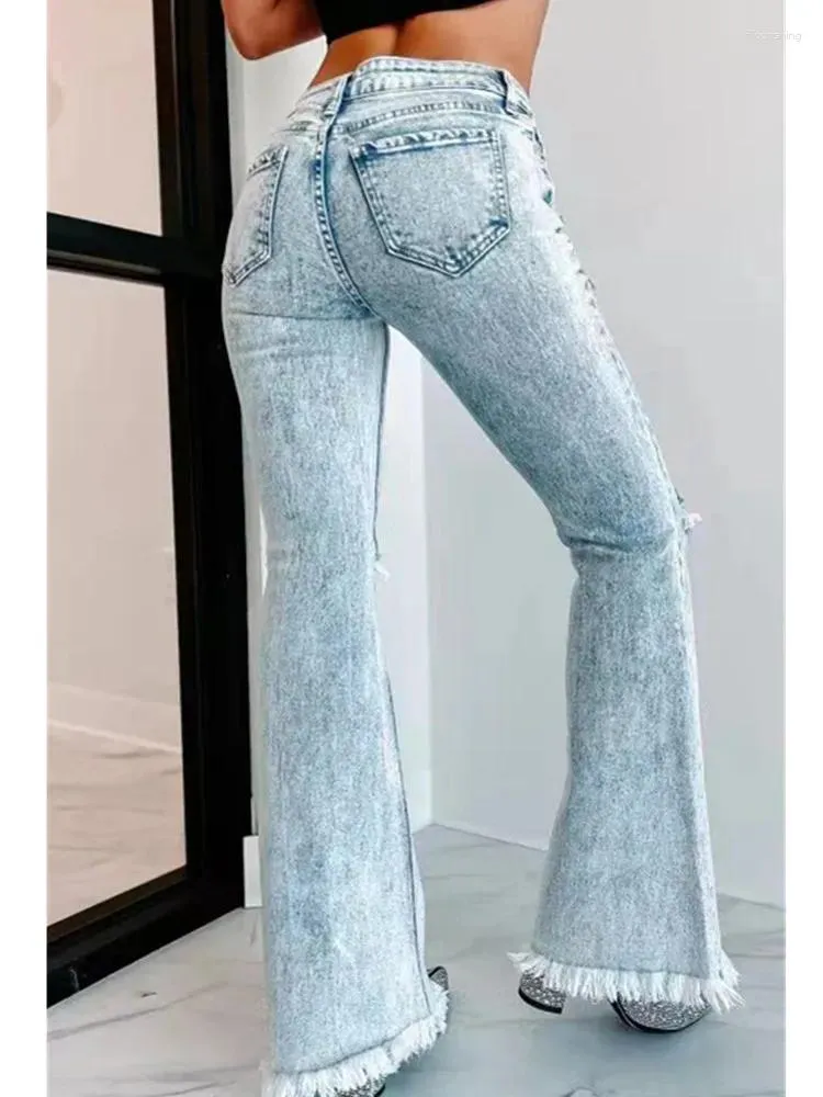 Jeans pour femmes automne bleu déchiré pour femmes fente taille haute femme rue mode décontracté baggy denim pantalon femme pantalons de mujer