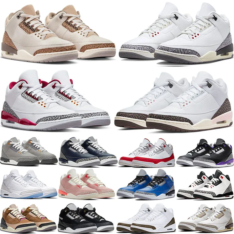 Jumpman 3s Mens tênis de basquete Preto Cimento Cardeal Vermelho Pinho Verde Racer Azul Cool Grey Georgetown Médio Royal Tinker treinadores ao ar livre 36-47