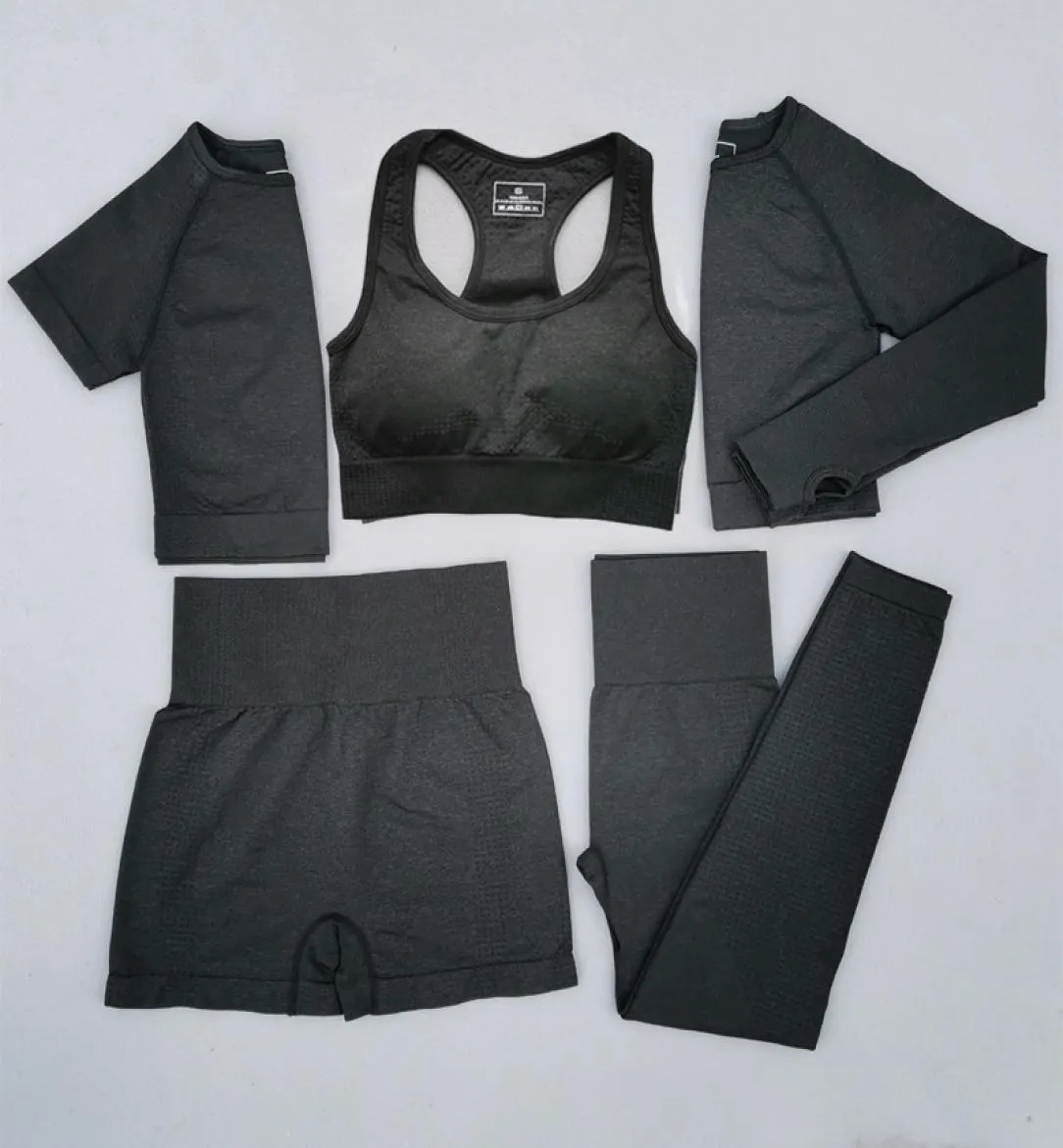 Ensemble de Yoga sans couture pour femmes, 235 pièces, Fitness, manches courtes, haut court, chemises, Leggings de course, Shorts, vêtements d'entraînement, ensemble de gymnastique9804881