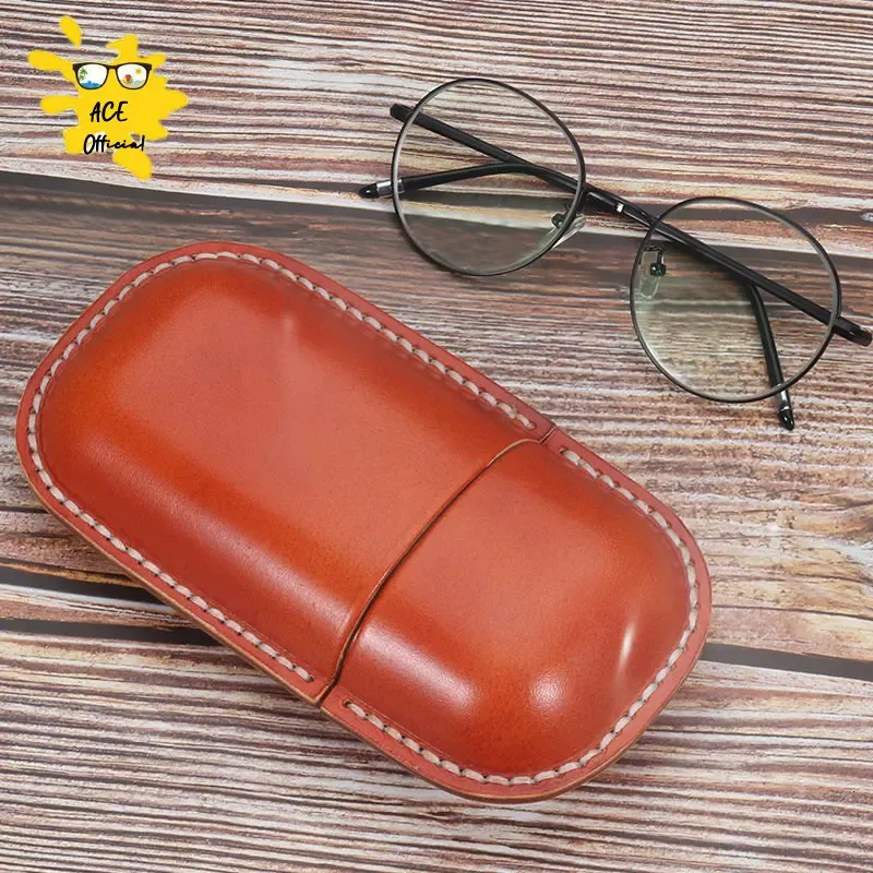 Estuches para gafas de sol ACE Estuche para gafas de cuero genuino, piel de vaca, Vintage, para hombres y mujeres, gafas para miopía, gafas de sol, caja de almacenamiento antiaplastamiento para viaje 231027