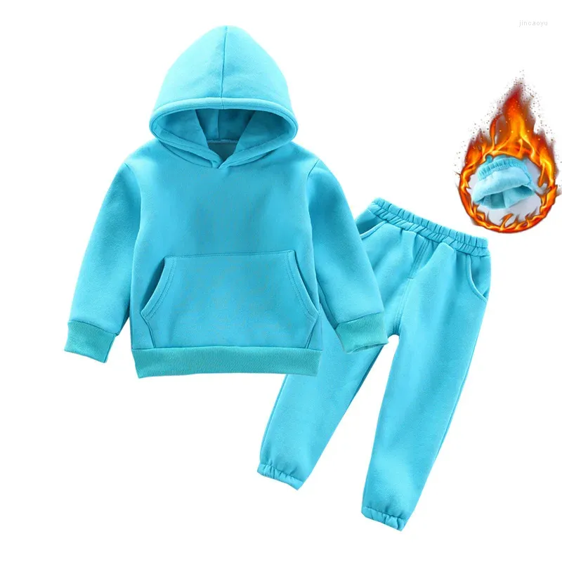 Kledingsets Winter kinderpakken Jongens en meisjes Fleece truibroeken Tweedelige babymode broek met capuchon Warme outfits voor kinderen