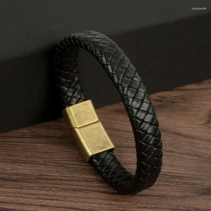 Link Bracelets Fashion Men Leather Bracelet Classic Braided Rope Charm Magnetic Buckle Punk Wrist Band Gift