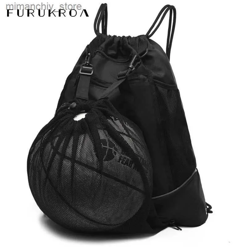 Outdoor Bags Drawstring Basketball Football Bag Ultralight Mesh Ball Soccer Shoes Backpack Outdoor Sports Yoga Swimming Luggage Pack XA103B Q231028