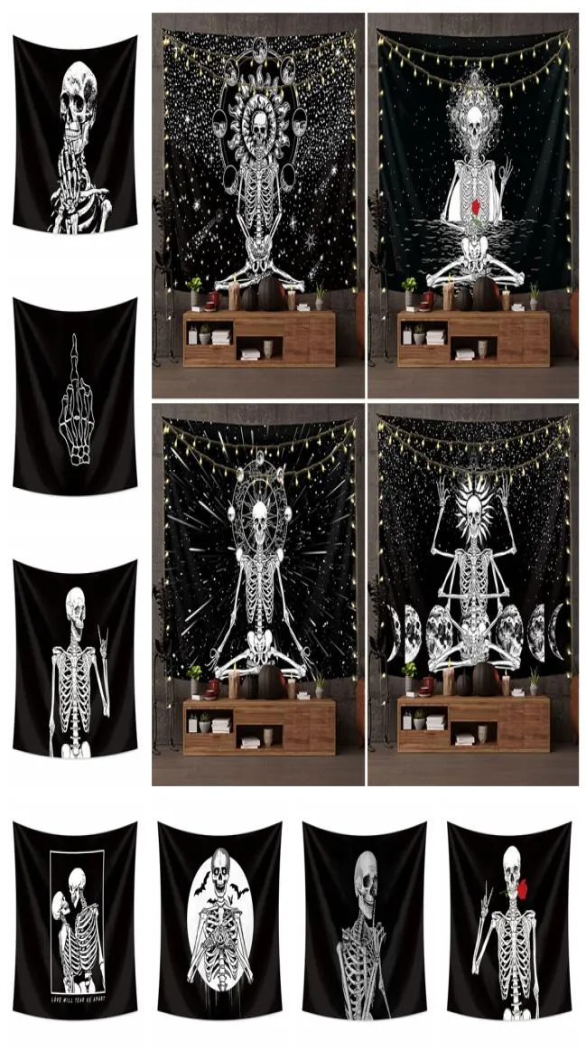 Skull tapestry Euramerican fashion polyester wall hanging Hallowmas decor printed tablecloth yoga mat beach towel party bar backdr3482743
