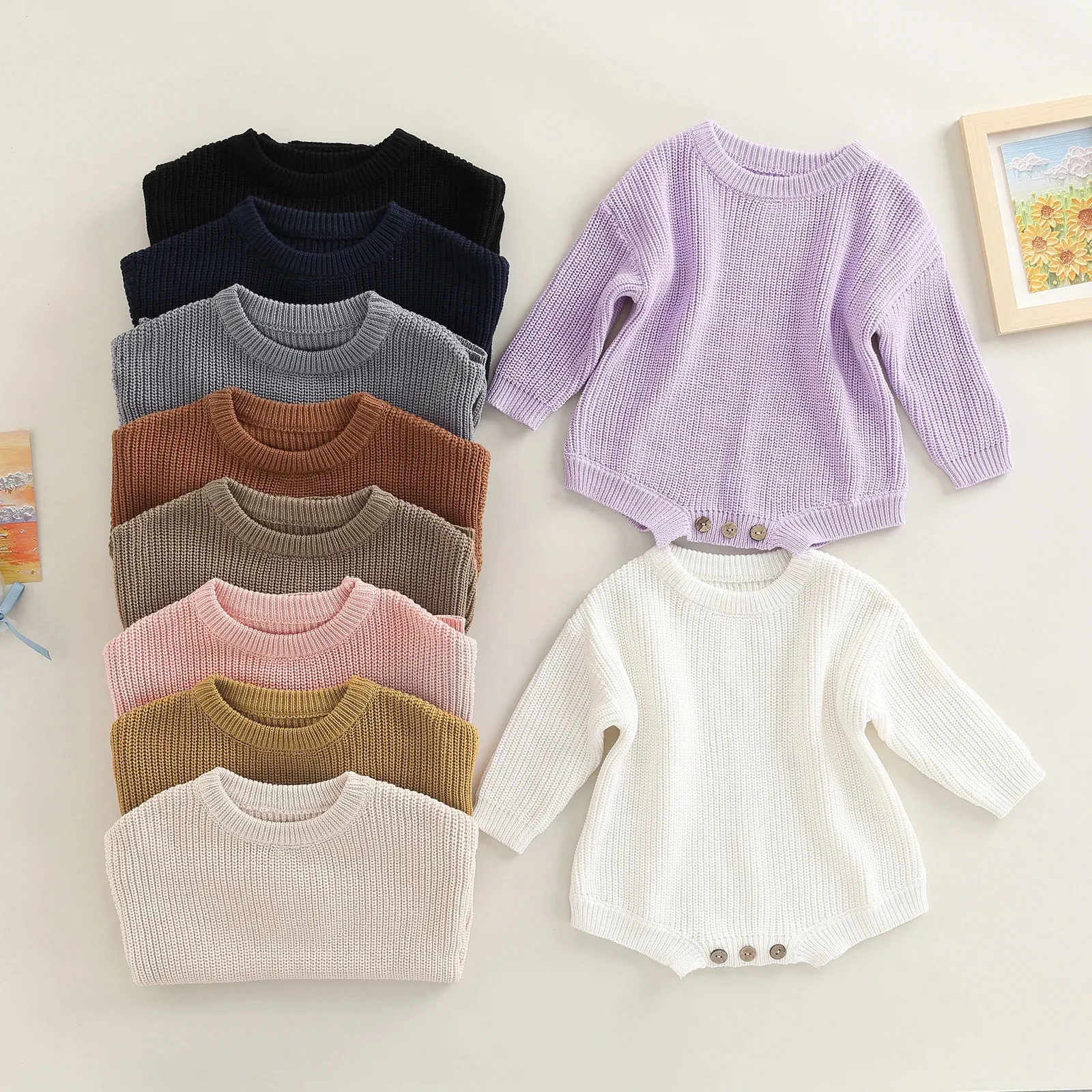 Rompers 07 28 Lioraitiin 0 24M born Baby Boy Girl Knitting Ribbed Surface Round Neck Long Sleeve Solid Crotch Button Bodysuit 231027