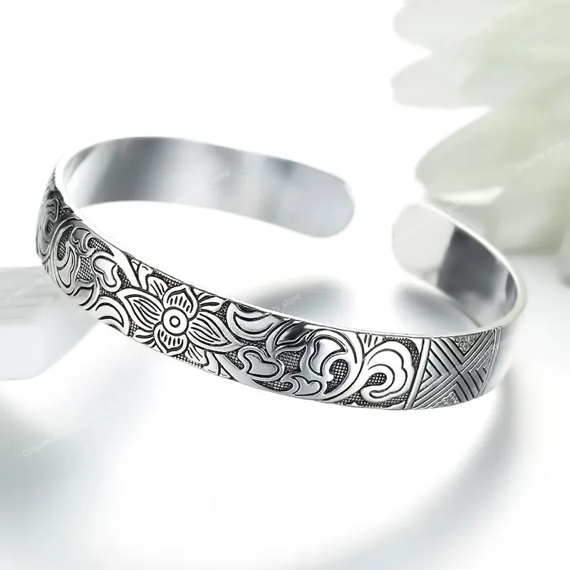 Mode 925 Sterling Silber Frau Glück Manschette Armband Lotus Blume Armreif Mädchen Party Schmuck Geschenke Weihnachten Edlen Schmuck Armreifen Hohe qualität Schmuck