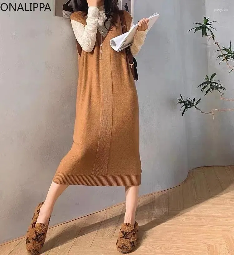 Gilets pour femmes Onalippa Solid Sweater Vest Slouchy Style All Match Robe tricotée sans manches Mode coréenne Chic Design Vêtements d'hiver Femmes