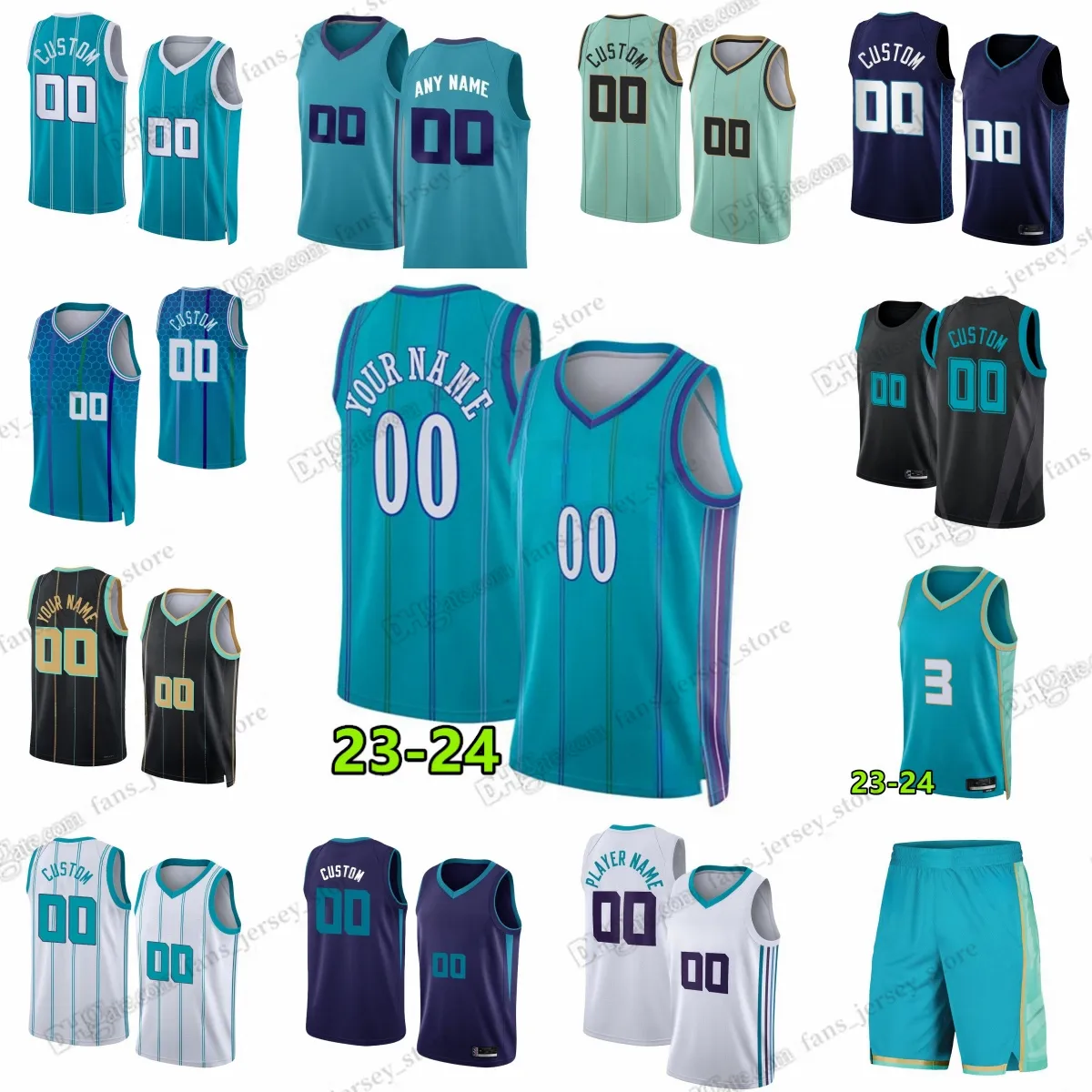 Maillots de basket imprimés nouvelle saison 2023-24 Hayward Miller Rozier Ball Bridges Martin Richards Bouknight Williams Smith Jr. Ntilikina Thor McGowens Bailey Noir