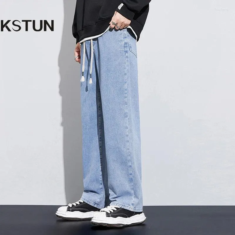 Jeans da uomo Pantaloni da uomo Pantaloni larghi larghi Azzurro Vestibilità ampia Denim Casaul Coulisse Vita elastica Kpop 2023 Marca