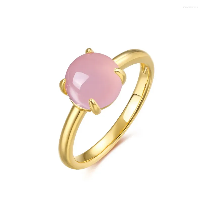 Cluster Rings ALLNOEL 925 Sterling Silver For Women Pink Stone Rose Quartz Gold Plated Romance Elegant Wedding Jewelry Anniversary Gift