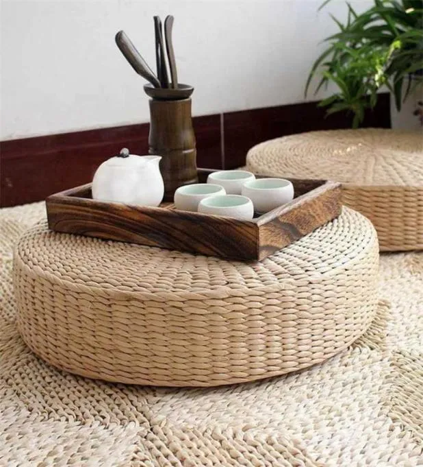 Almofada de chão ecológica redonda, almofada de palha tecida à mão, esteira de tatami, yoga, cerimônia de chá, almofada de meditação 2111105183067