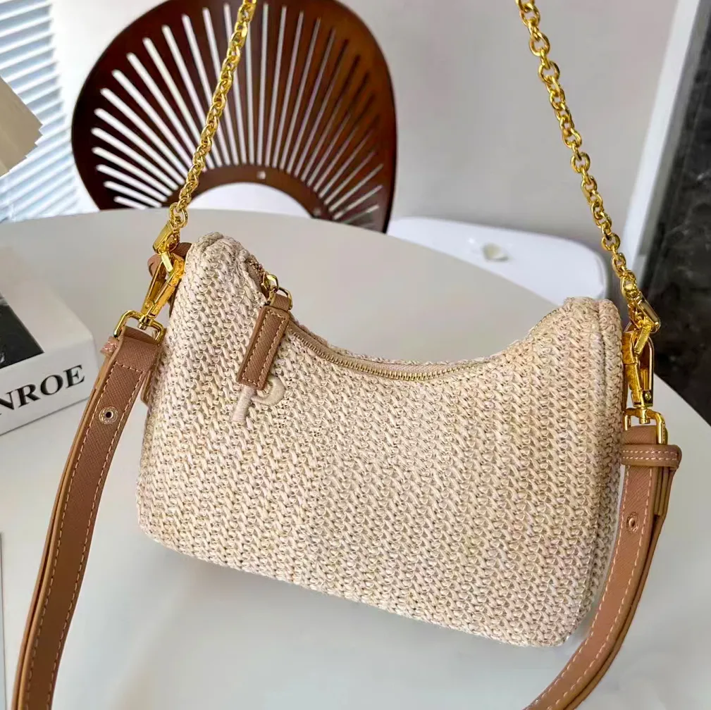 Designer Half Moon Straw Womens Straw Beach Bag With Triangle Raffias