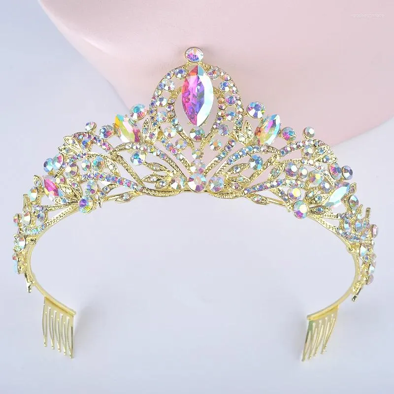 Hair Clips Gold Color Wedding Tiara For Bride Crystal Rhinestones Women AB Crowns With Comb Bridal Headpiece Jewelry Diadema Gift