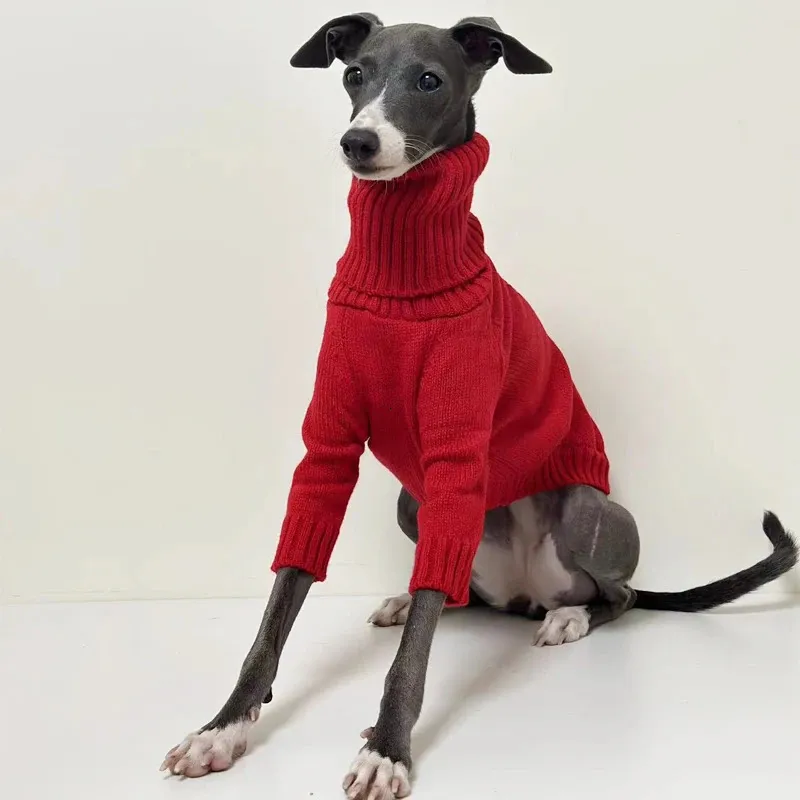 Dog Apparel Italian Greyhound Sweater Whippet Turtleneck Red Christmas Knitted Warm Pet Clothing 231027