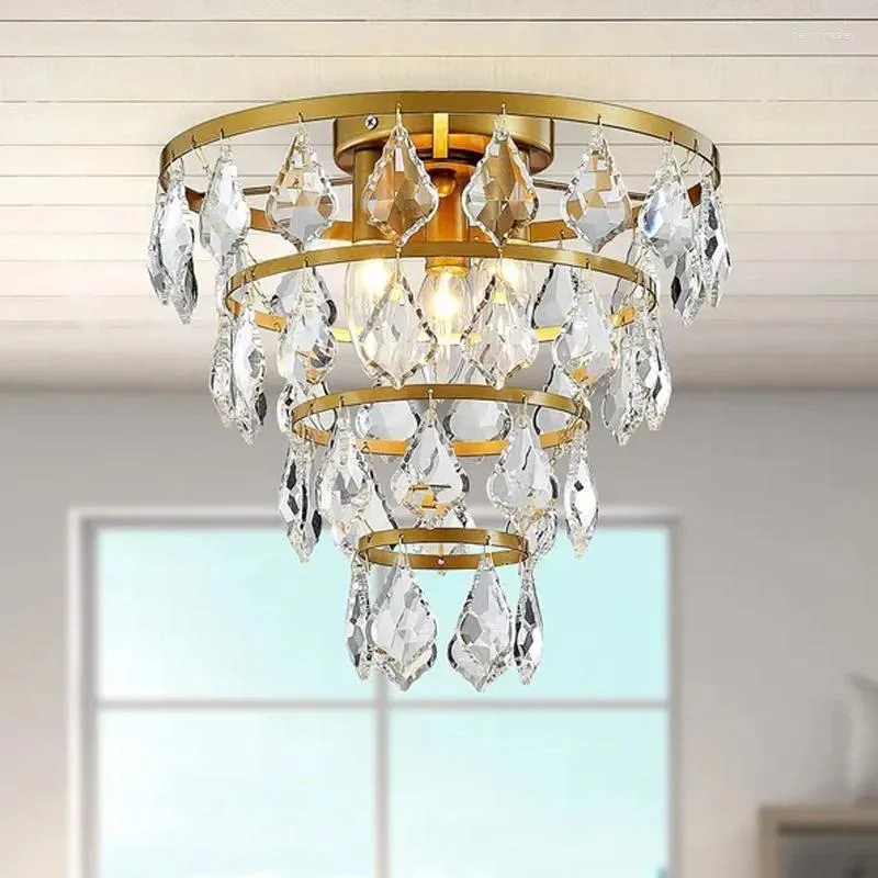 Takbelysning 3-ljus kristallkronor Flush Mount Light Modern Chandelier Lighting Fixture For Bedroom Hallväg Kök badrum