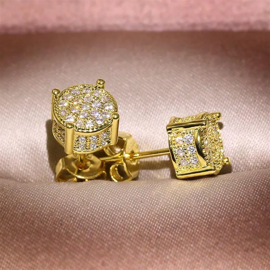 Hip Hop Men Women 925 Sterling Silver Stud Earrings White Zircon Roce Earrings 18k Gold Plated Jewelry Whole236D