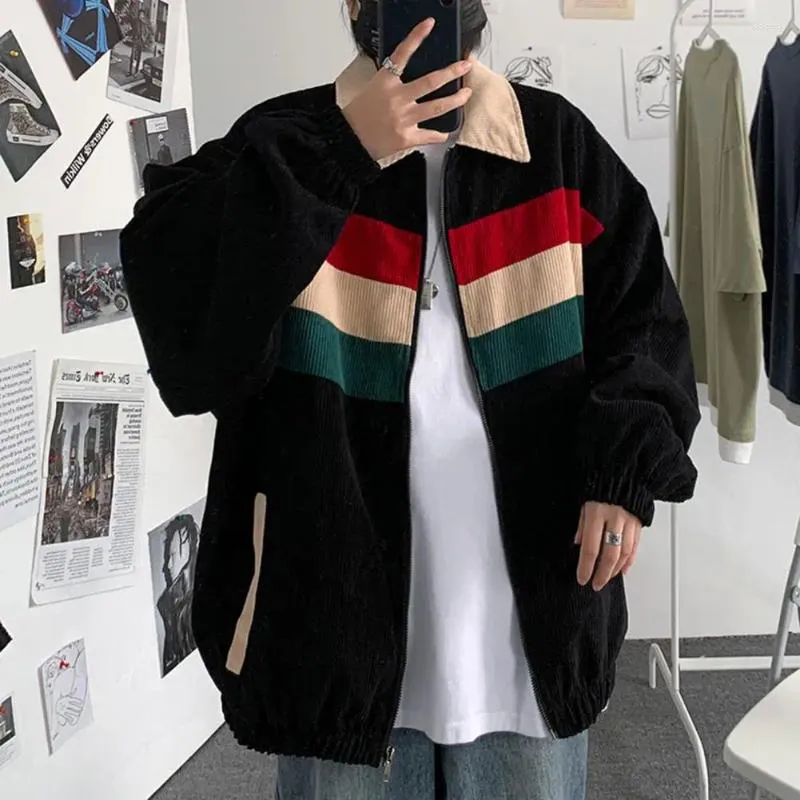 Men's Jackets Men Corduroy Hoodies Jacket Large Loose Hip Hop Women Bomber Spring Autumn Contrast Color Fit Casual Sweatshirt