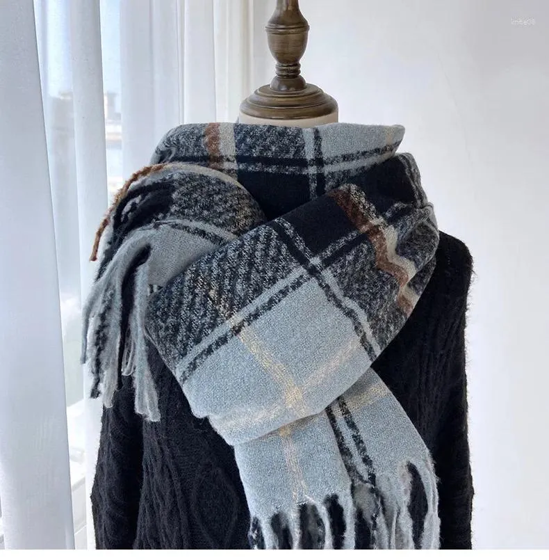 Scarves Women's Plaid Cashmere Scarf Autumn Winter Check Pashmina Warm Casual Muffler Female Shawl Coldproof With Tassel