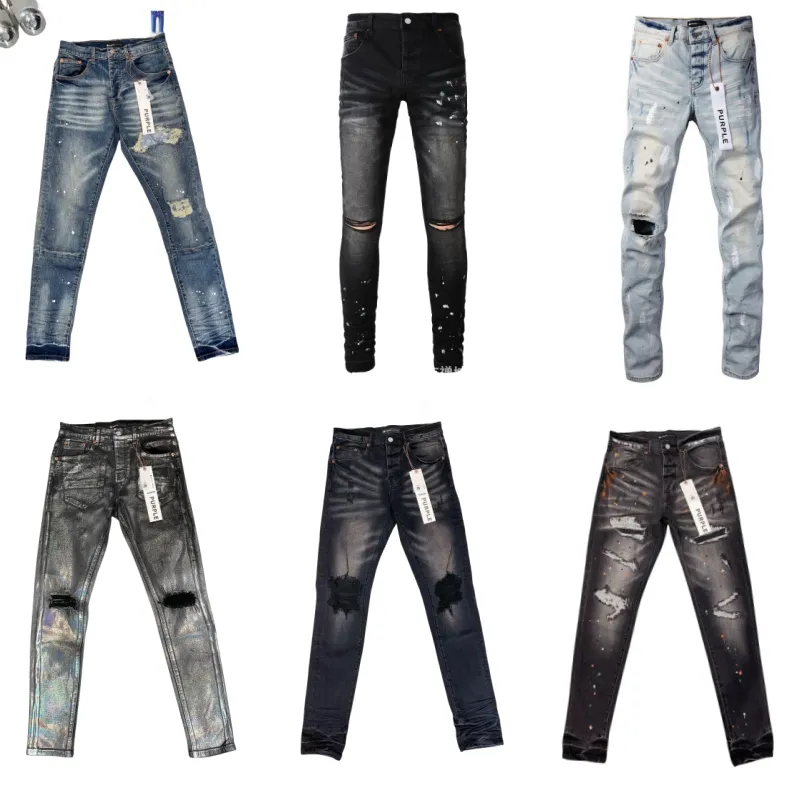 Jeans roxos mens designer jeans calças jeans calças pretas high-end qualidade bordado quilting rasgado para marca de tendência calça vintage mens dobrar magro moda