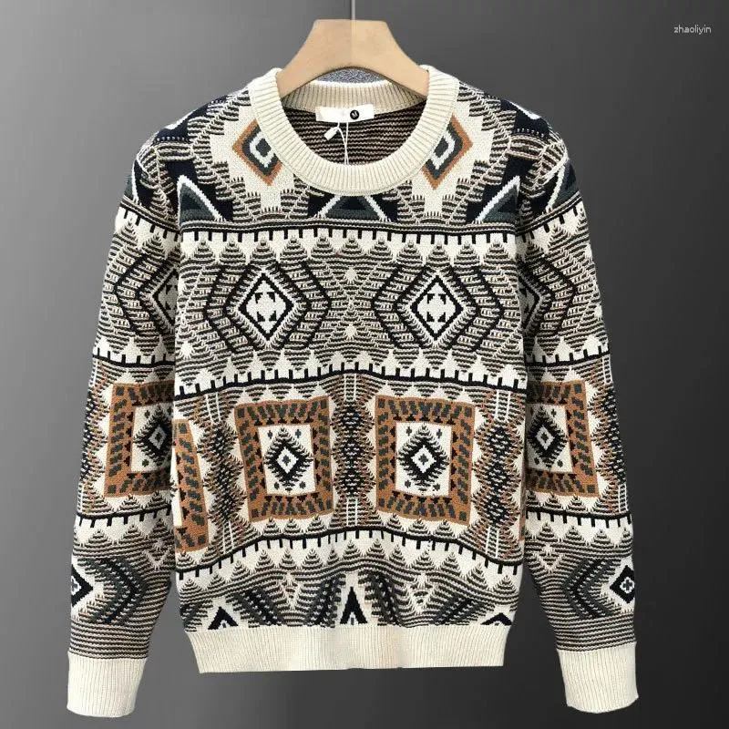 Мужские свитера 2023, осень, ретро, цветочный узор, свитер с длинными рукавами, корейский тонкий пуловер, уличная трикотажная футболка с принтом, мужская