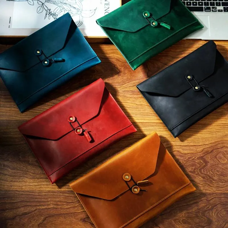 Portacarte Borsa per laptop in pelle vintage AIGUONIU Custodia per file in pelle di vacchetta per iPad