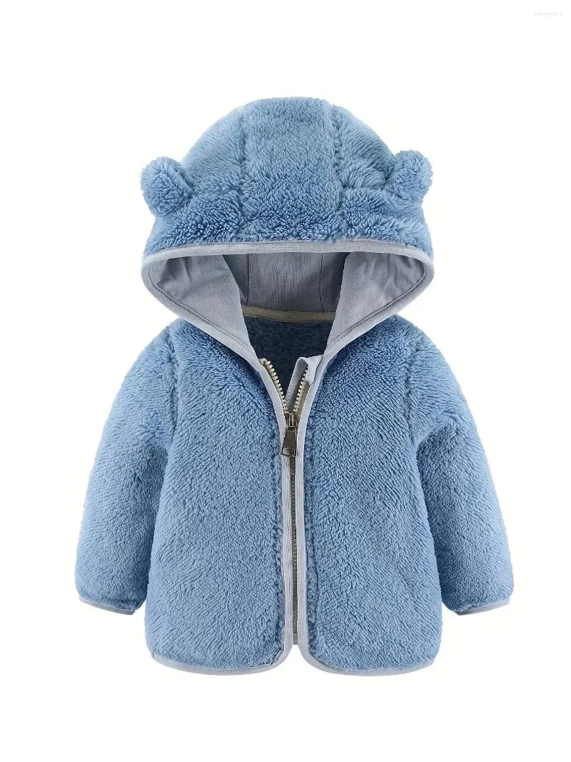 Jackor 2023 Spring Autumn Male and Female Babies Hooded Bear Ears Dragkedja Varm långärmad Top Solid Color Jacket