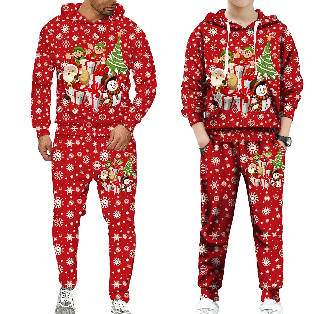 Kleidungssets Familie Weihnachten Vater Mutter Tochter Sohn Passende Outfits Hoodie/Anzüge Jahr Erwachsene Kinder Trainingsanzug Party Urlaub Kleidung 231027