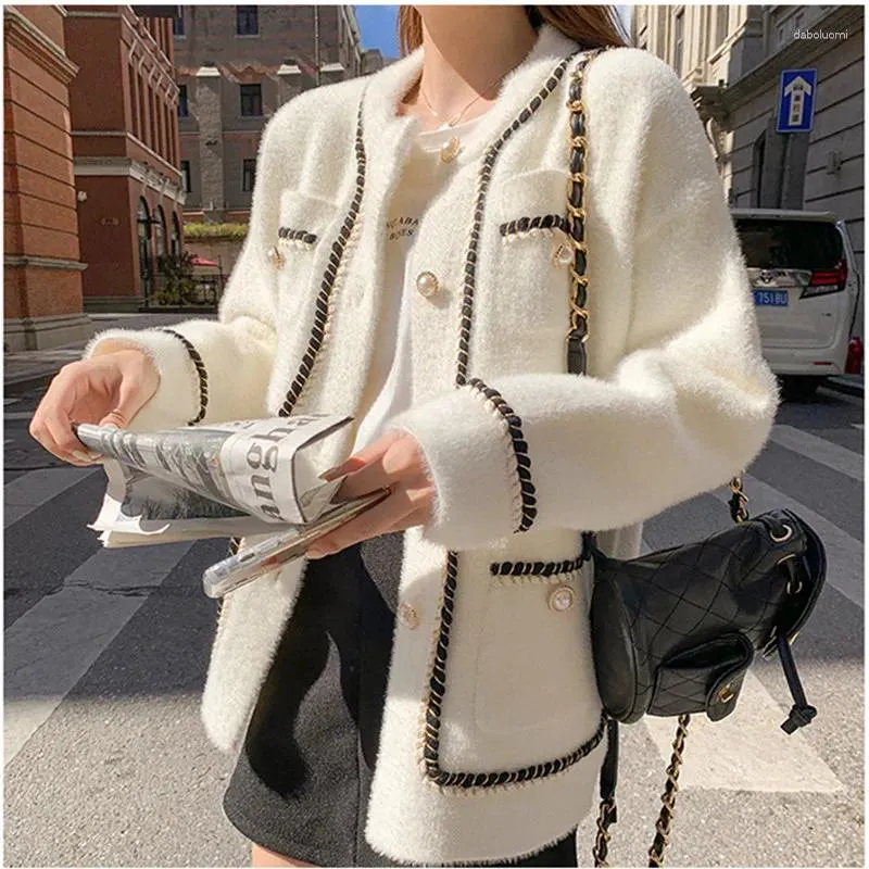 Tricots pour femmes Chic blanc vison cachemire pull manteau femmes automne hiver paresseux Style coréen rétro mode lâche O cou tricoté Cardigan hauts