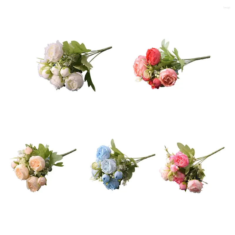 Dekorativa blommor Peony Artificial Flower Fake Bouquet Multi-Heads Home Party Outdoor Bridal Hushåll som håller blått