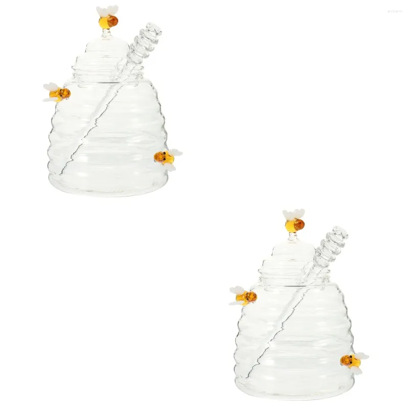 Essgeschirr-Sets, 2 Stück, Honigglas mit Schöpflöffel, Glas, transparenter Spender, Sirup für zu Hause