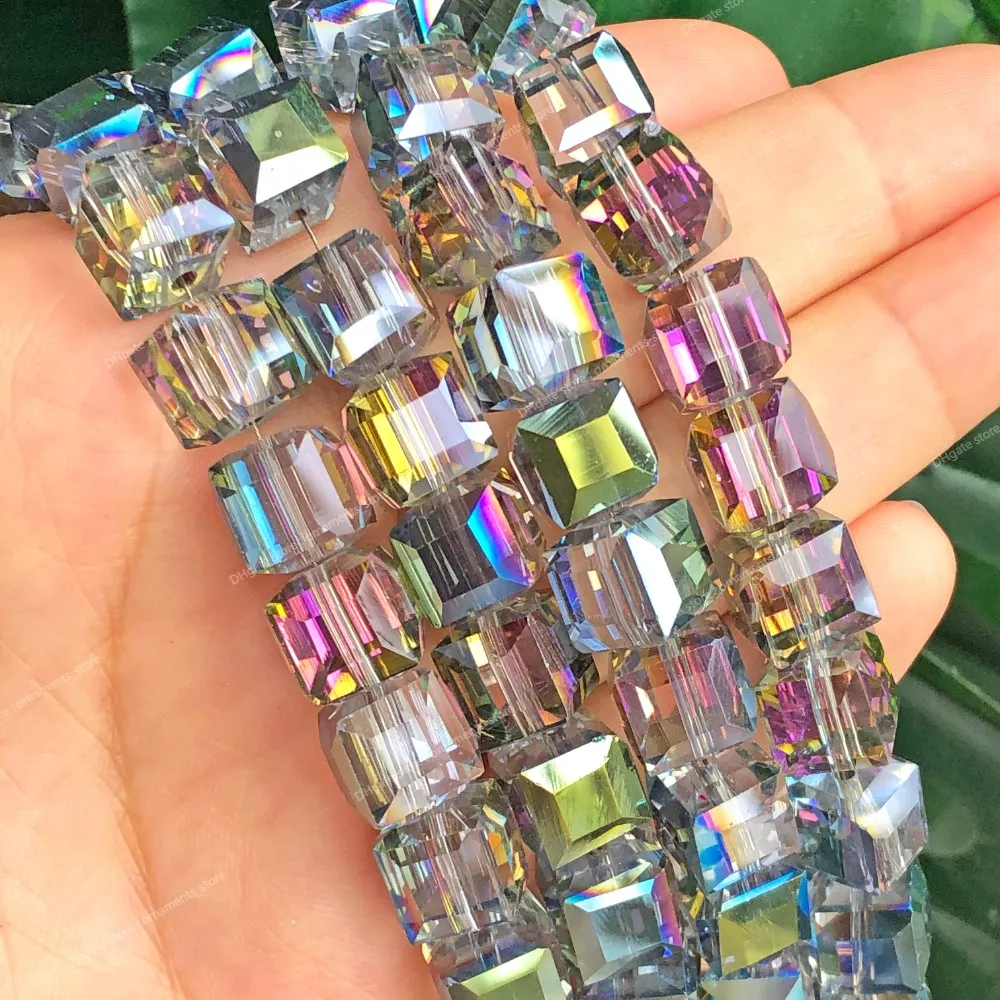 Wysokiej jakości Fuchsia Green Multicolor Kube Austrian Crystal Glass Square Lose Lose Strefmer Kulki do biżuterii Making DIY Akcesoria Modne biżuterii