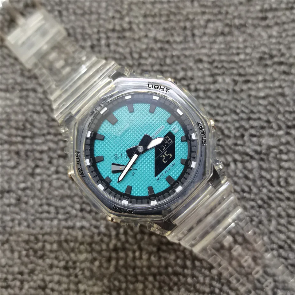 2024 Оригинальные шоковые часы G 2100 Спортивные цифровые кварцевые часы унисекс с циферблатом из сплава, полнофункциональные, мировое время, стальной ремешок, серия Дуб