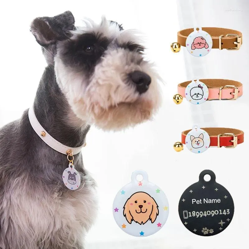 Colar de marca de identidade personalizada com etiqueta de cachorro, colar pequeno de pelúcia dourado para animais de estimação, etiquetas de identificação famosas, coleira de gravura anti-perda