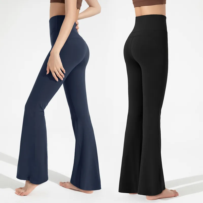 LLu Damen-Yoga-Schlaghose, einfarbig, nackt, sportlich, formend, Taille, eng, Bauch, Fitness, locker, Joggen, Sportbekleidung, Fitnessstudio, Workout, Figur zeigen, Neun-Punkte-Hose, hohe Qualität