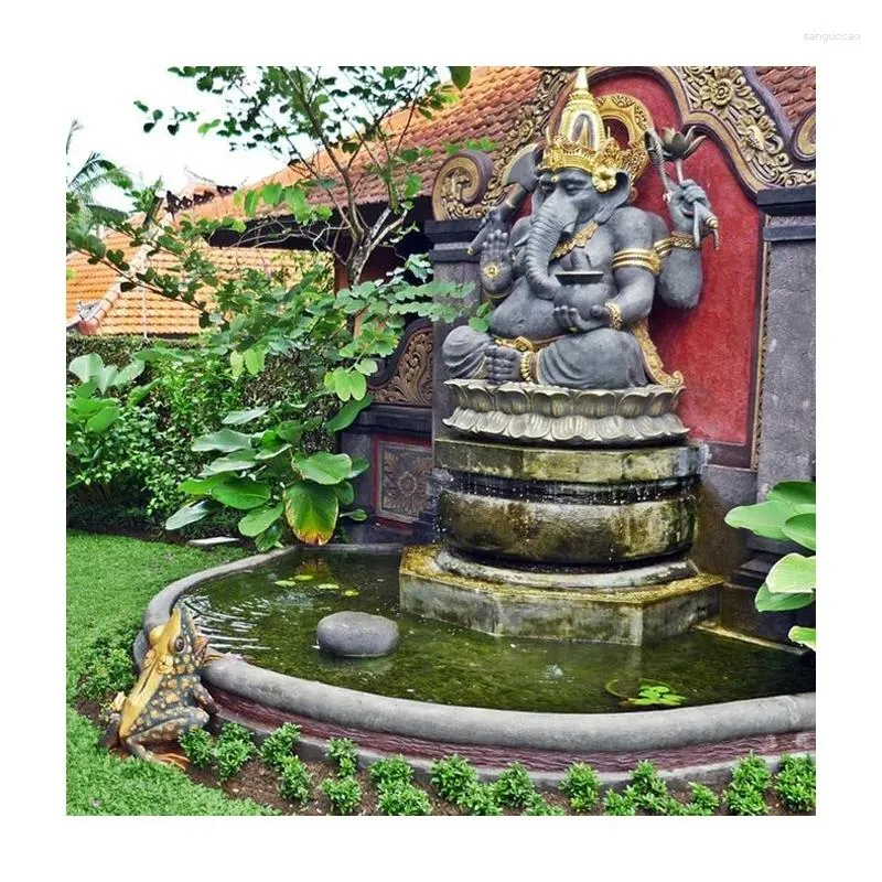 Décorations de jardin Décoration extérieure moderne sculptée en pierre de marbre Dieu hindou Fontaine Ganesh Statue Sculpture