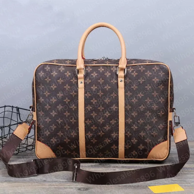 2024 Designer Men Shoulder Briefcase Black Brown Leather Handbag Luxury Business Man Laptop Bag Messenger Bags 4 Color with dust bag