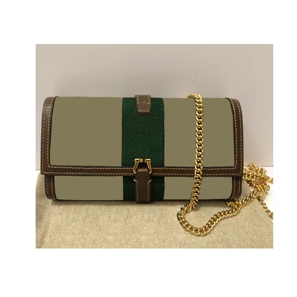 Florens Italien. Green Red Stripes Jack. 1961 Chain Wallet 652681, Super Coated Canvas WOC, inte säljs separat! Kundorder .