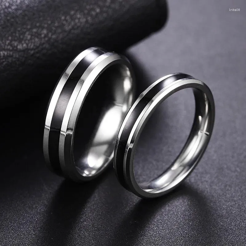 Cluster Ringe Einfache Edelstahl Paar Mode Trendy Schwarz Splitter Verlobung Hochzeit Bands Ring Für Männer Frauen Schmuck