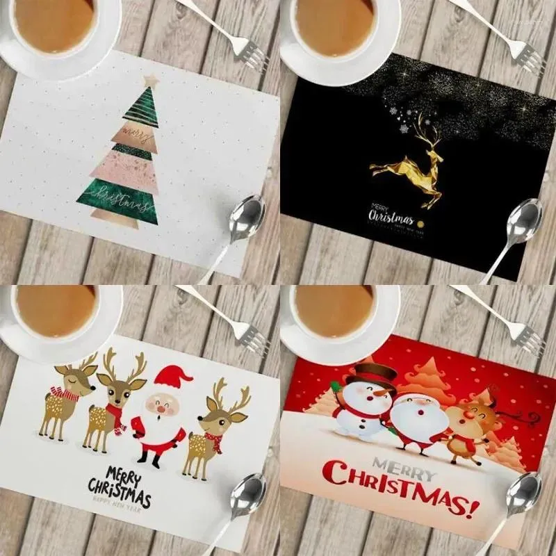 Tapetes de mesa linho natal sem rosto gnome elk árvore impresso lugar esteira pano café chá almofada copo doily cozinha prato placemat