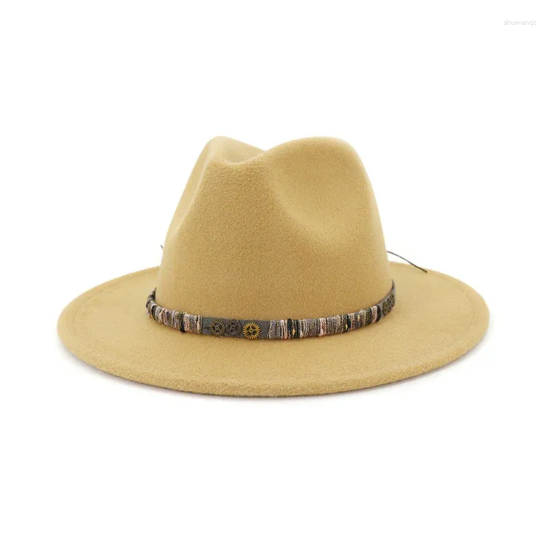 Boinas de boinas e mulheres trituradas à mão Hat de feltro decorativo Mistura de lã artificial Fedora Chapéus Lady Lady Jazz por atacado