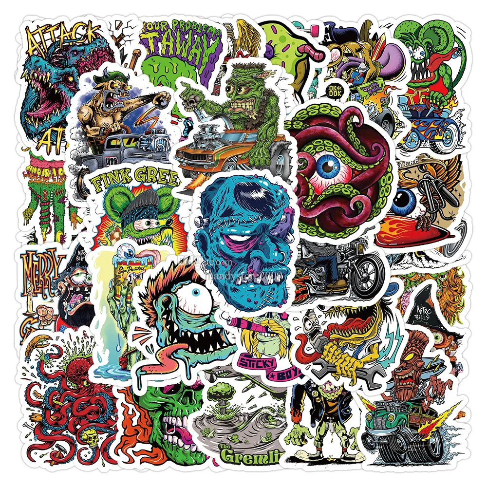 50PCS Horrible Liquid Monster Stickers Cartoon Personalized Creative Graffiti Sticker Funny Monsters Decals Guitar Luggage Laptop PVC Sticker Kid DIY Toys