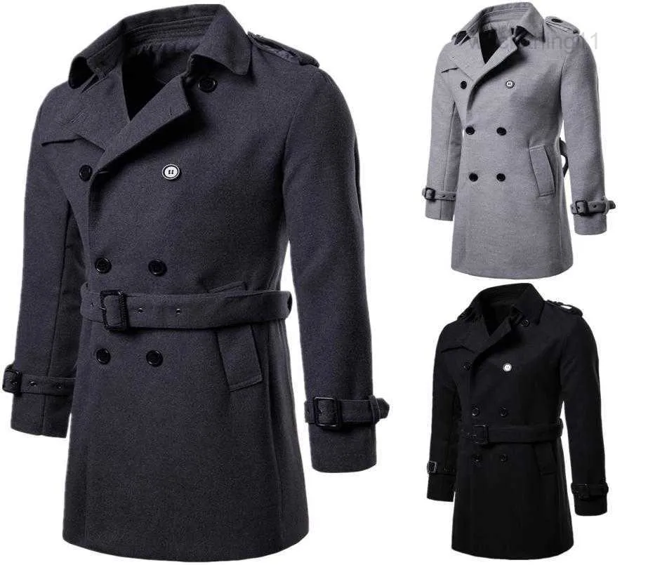 2023Men Casual Trench Coat Mens Long Winter Coats New Fashion Slim Fit Mens Man Wool UK Style Outwear Overcoat Outerwear