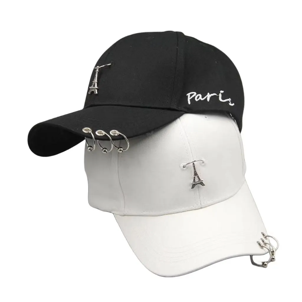 Edgy Iron Ring Baseball Cap - Street Style Black & White Hat for Men ...