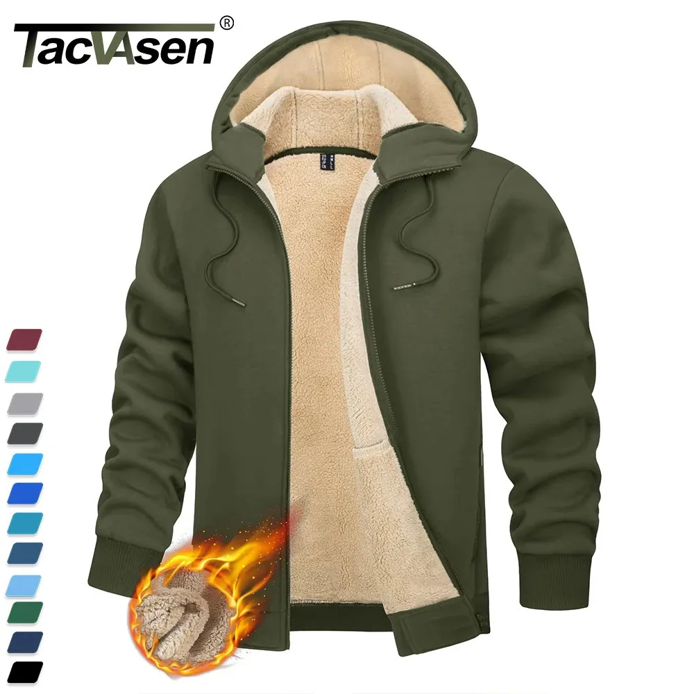 Men's Jackets TACVASEN Fleece Lining Winter Hoodie Mens Sherpa Jackets Windproof Full Zip Warm Coats Climbing Hooded Casual Outwear Sportswear 231027